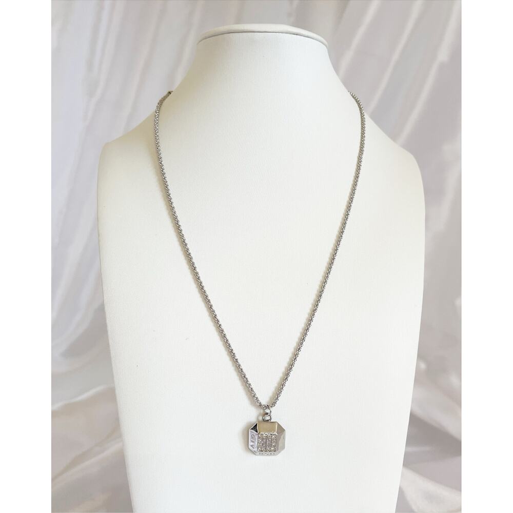 GIVENCHY Crystal Pave Silver Geometric Pendant Necklace Rodium Plated - Picture 5 of 11
